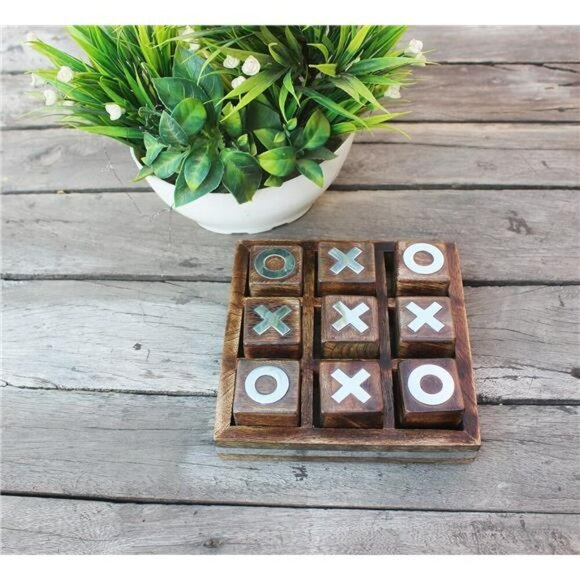 Wooden Tic Tac Toe Game Burnt Wood Tabletop Decor Indoor Outdoor Family Gift - Picture 5 of 6